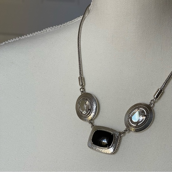 BRIGHTON|Black Onyx Clear Crystal Silver Tone 16-18” adjustable - Picture 5 of 13